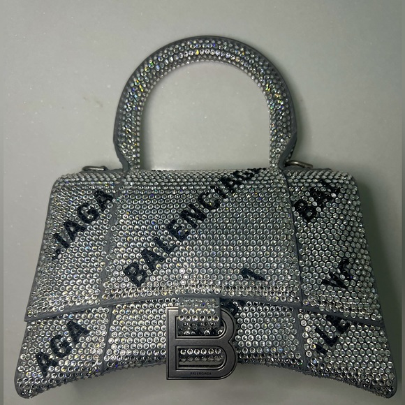 Rare BALENCIAGA Hourglass XS crystal-embellished felt tote - Picture 1 of 3